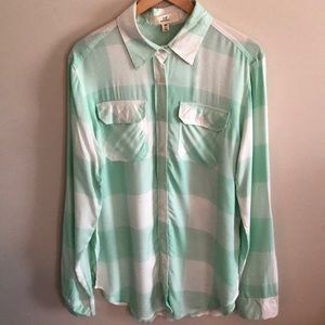 Thead & Supply Mint Plaid Boyfriend Woven Sz Large